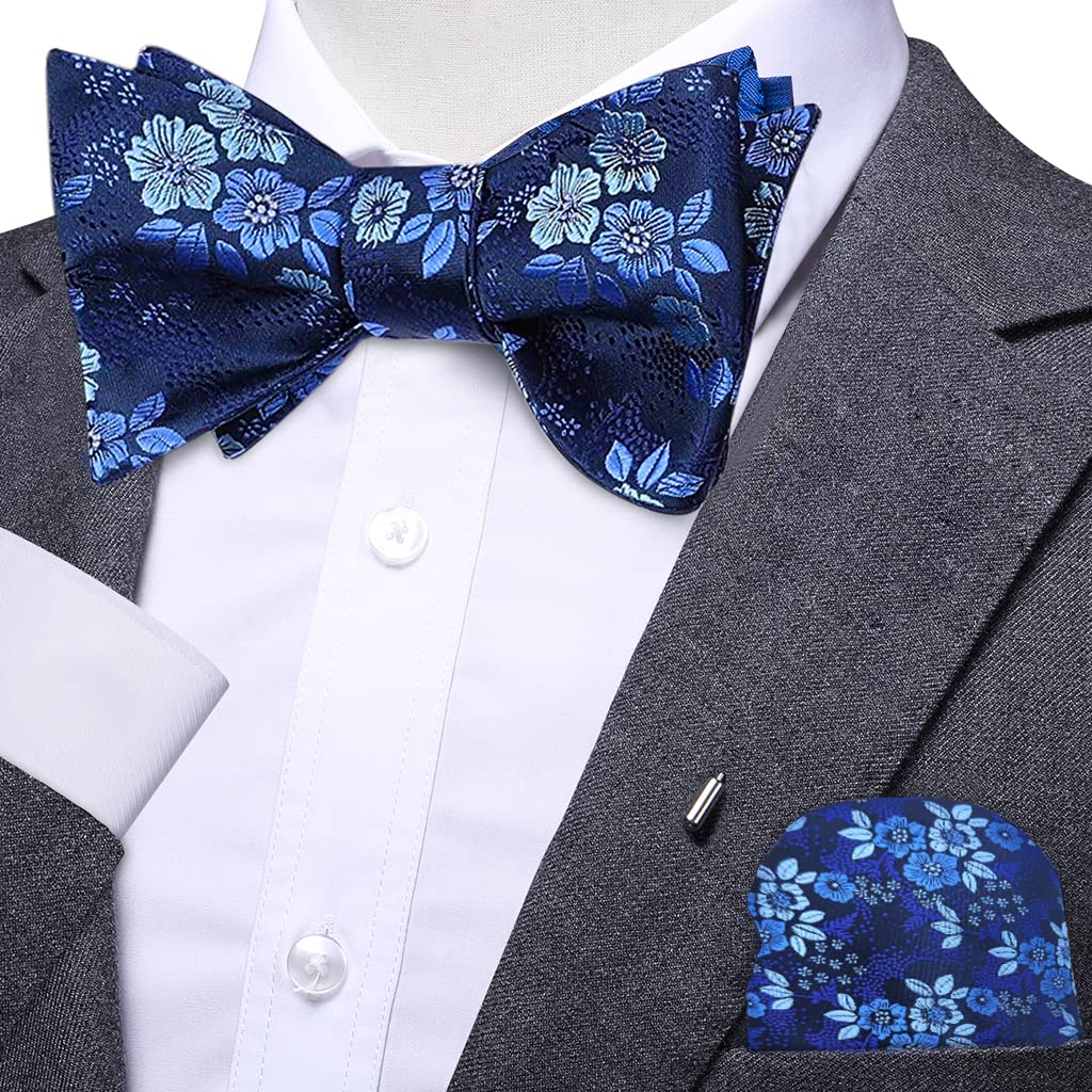 GUSTAVE Men's Bow Tie-Floral Jacquard Bow Tie Set Pocket Square Exquisite Collection (Blue) GUSTAVE Men's Bow Tie-Floral Jacquard Bow Tie Set Pocket Square Exquisite Collection (Blue)